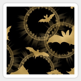 Bats and Magical Circles - Goth Fashion - bat, magic, witch, halloween, emo, gold Sticker